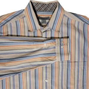 Johnston & Murphy Long Sleeve Button Mens Shirt XL Blue Coral Gray Stripe Cotton